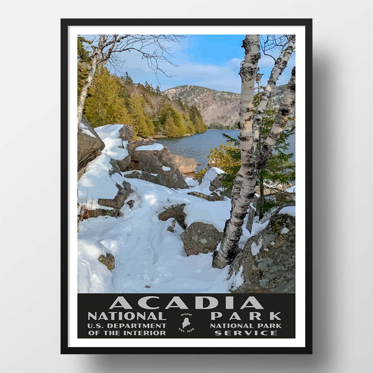 Acadia National Park Poster - WPA (Jordan Pond in Winter)