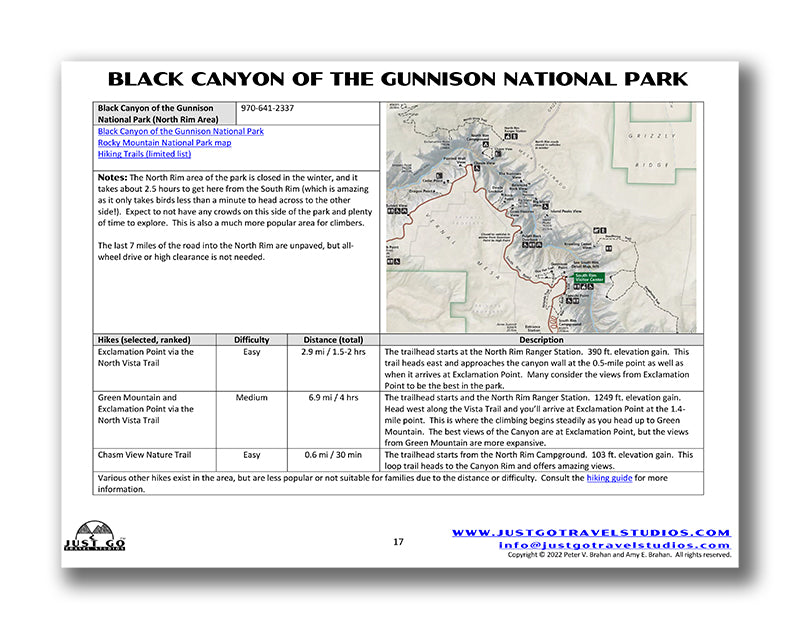 Black Canyon of the Gunnison National Park Itinerary (Digital Download)