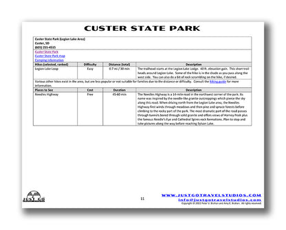 Custer State Park Itinerary (Digital Download)