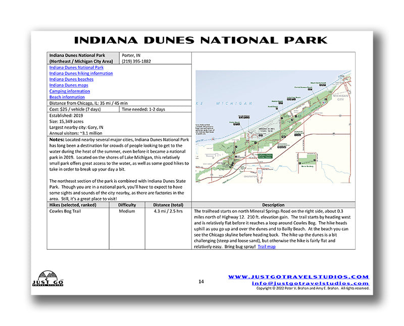 Indiana Dunes National Park Itinerary (Digital Download)