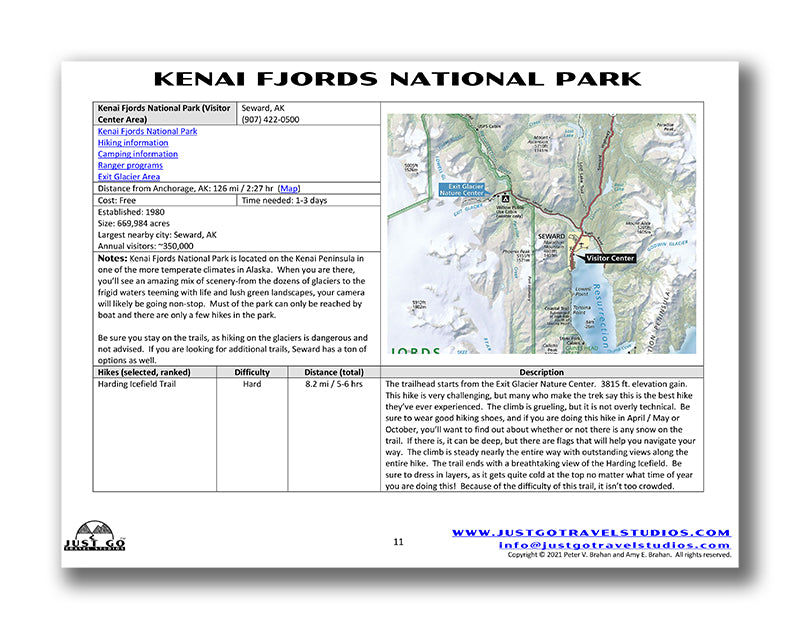 Kenai Fjords National Park Itinerary (Digital Download)