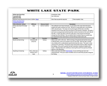 White Lake State Park Itinerary (Digital Download)