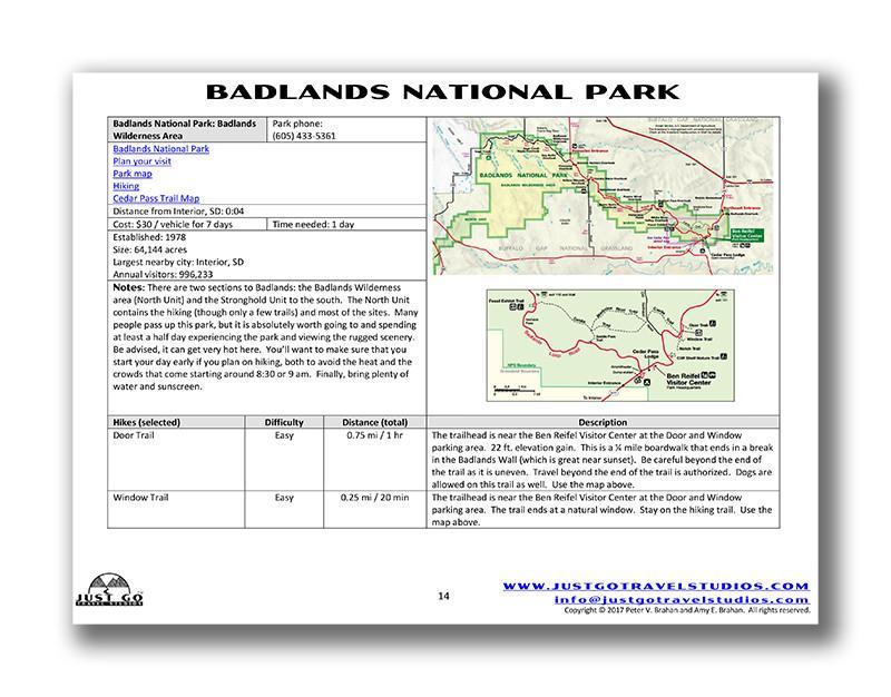 Badlands, Wind Cave and Theodore Roosevelt National Parks Itinerary (Digital Download)