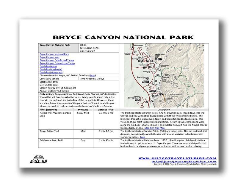 Zion and Bryce Canyon National Park Itinerary (Digital Download)
