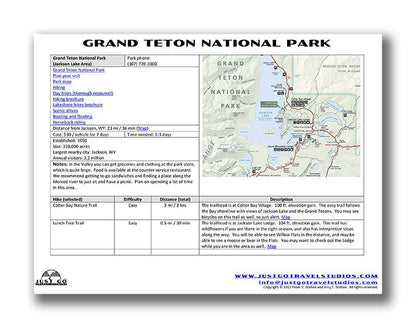 Grand Teton National Park Itinerary (Digital Download)