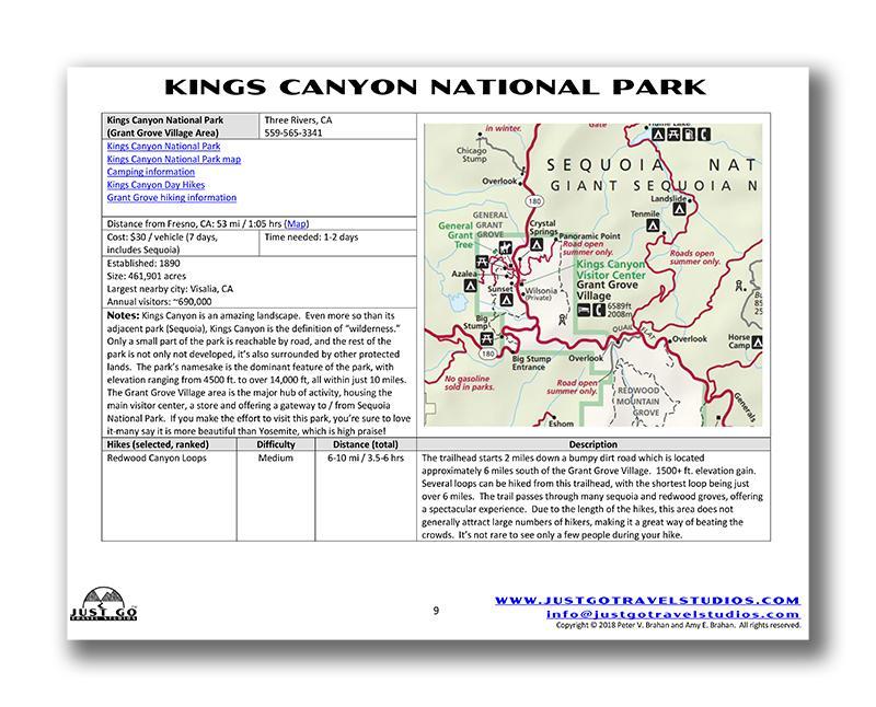 Kings Canyon National Park Itinerary (Digital Download)