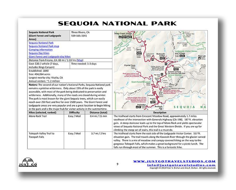 Sequoia National Park Itinerary (Digital Download)