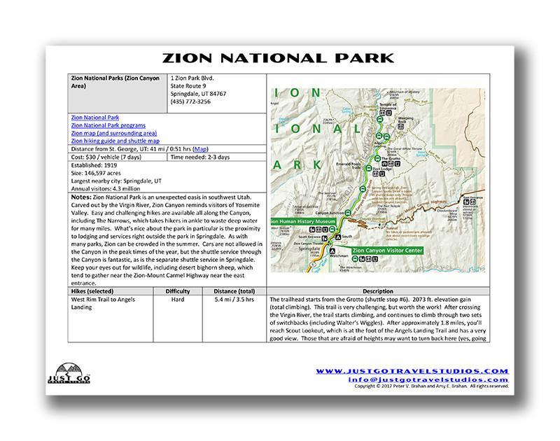 Zion National Park Itinerary (Digital Download)