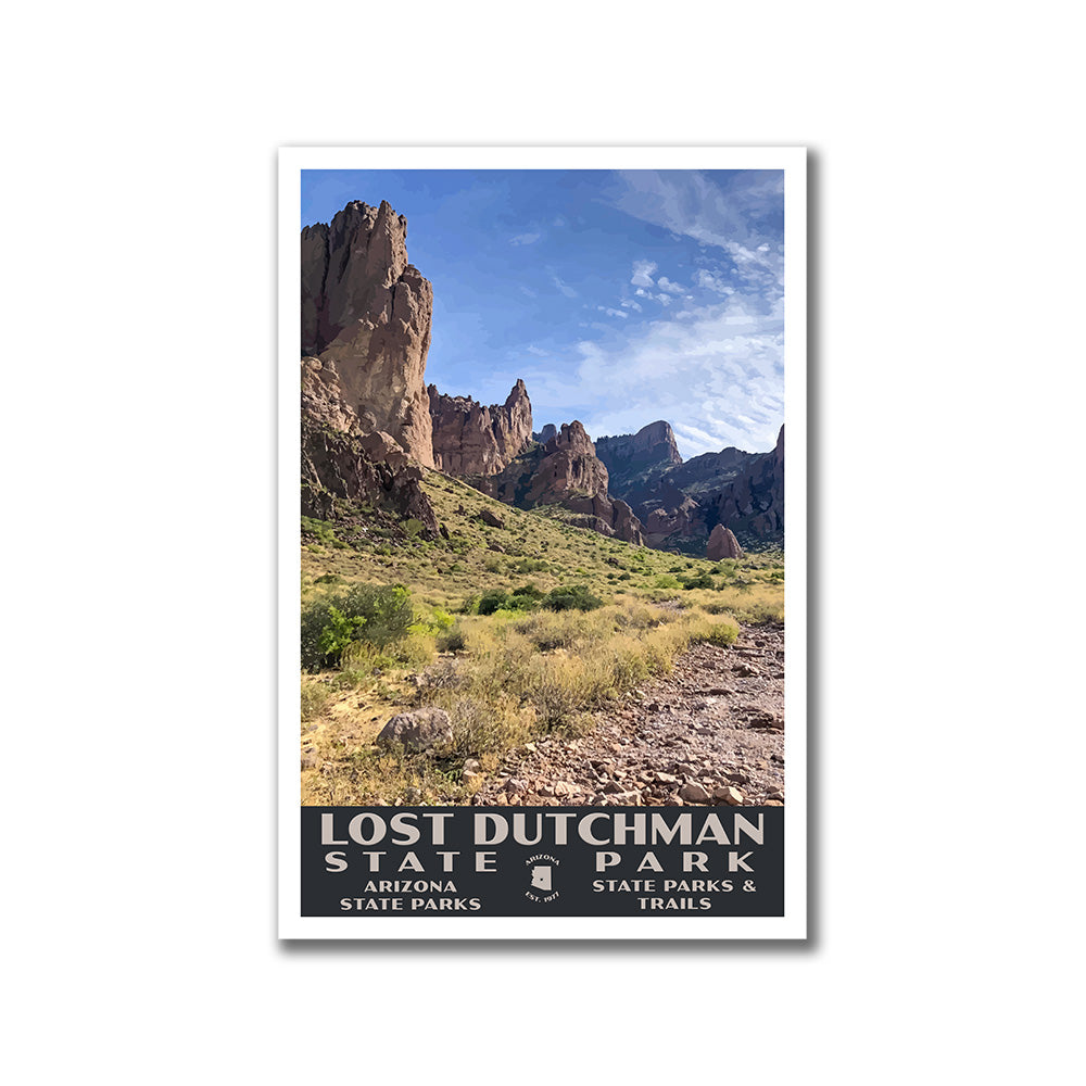 Lost Dutchman State Park Poster-WPA (Path with Blue Sky)