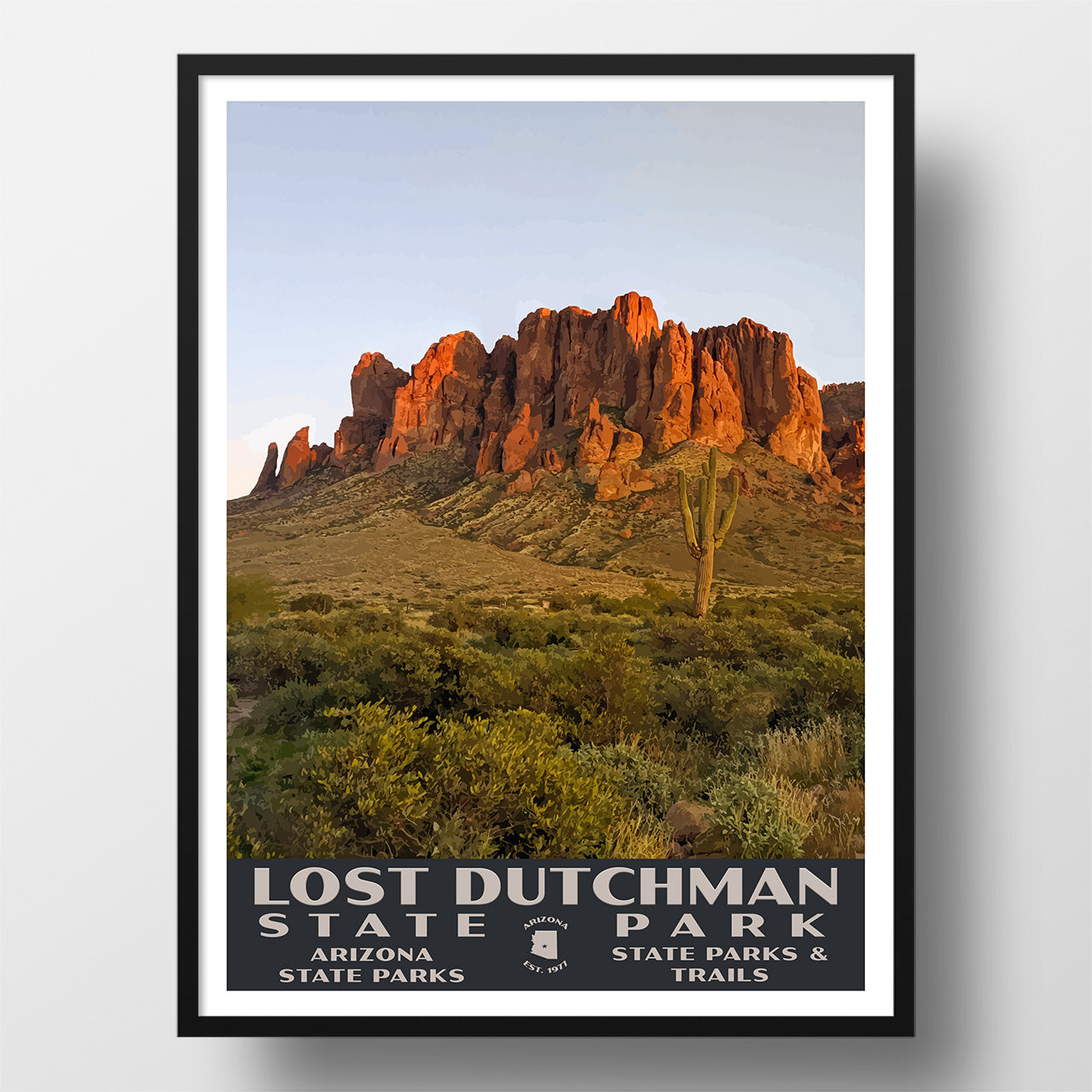 Lost Dutchman State Park Poster-WPA (Superstitions at Sunset)