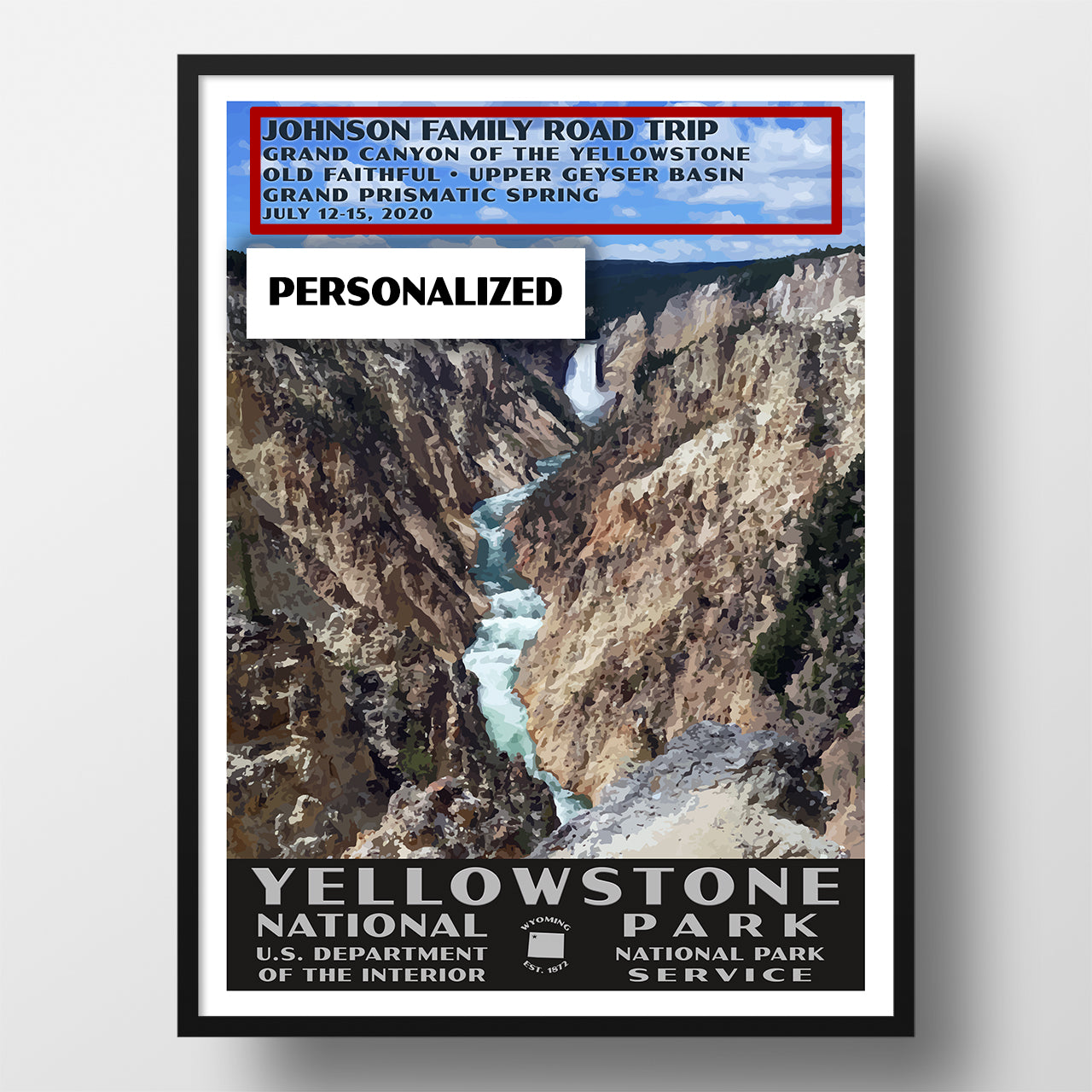 Yellowstone National Park Poster, personalized