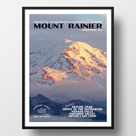 Mount Rainier National Park Poster-Mount Rainier in Winter (Personalized)