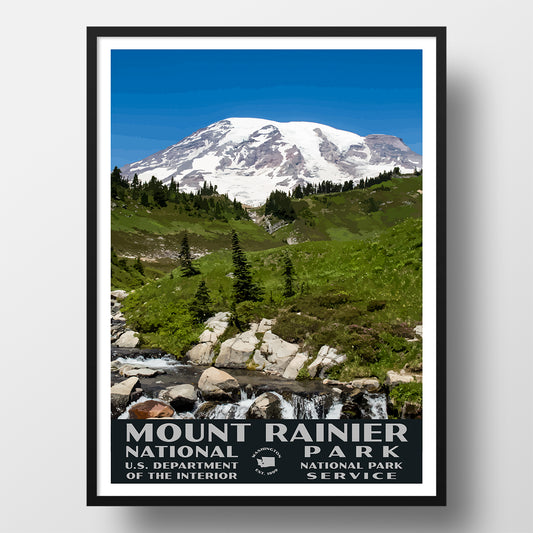 mount rainier national park poster wpa style