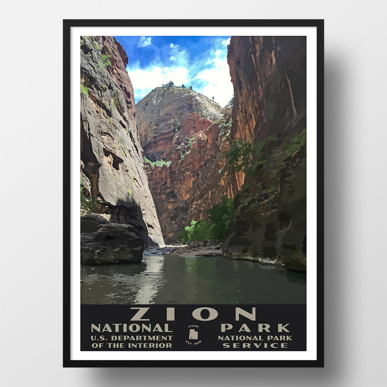 Zion National Park Poster of the Narrows (WPA Style)