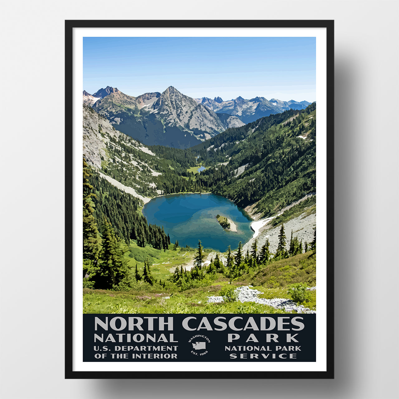 north cascades national park poster wpa style maple pass