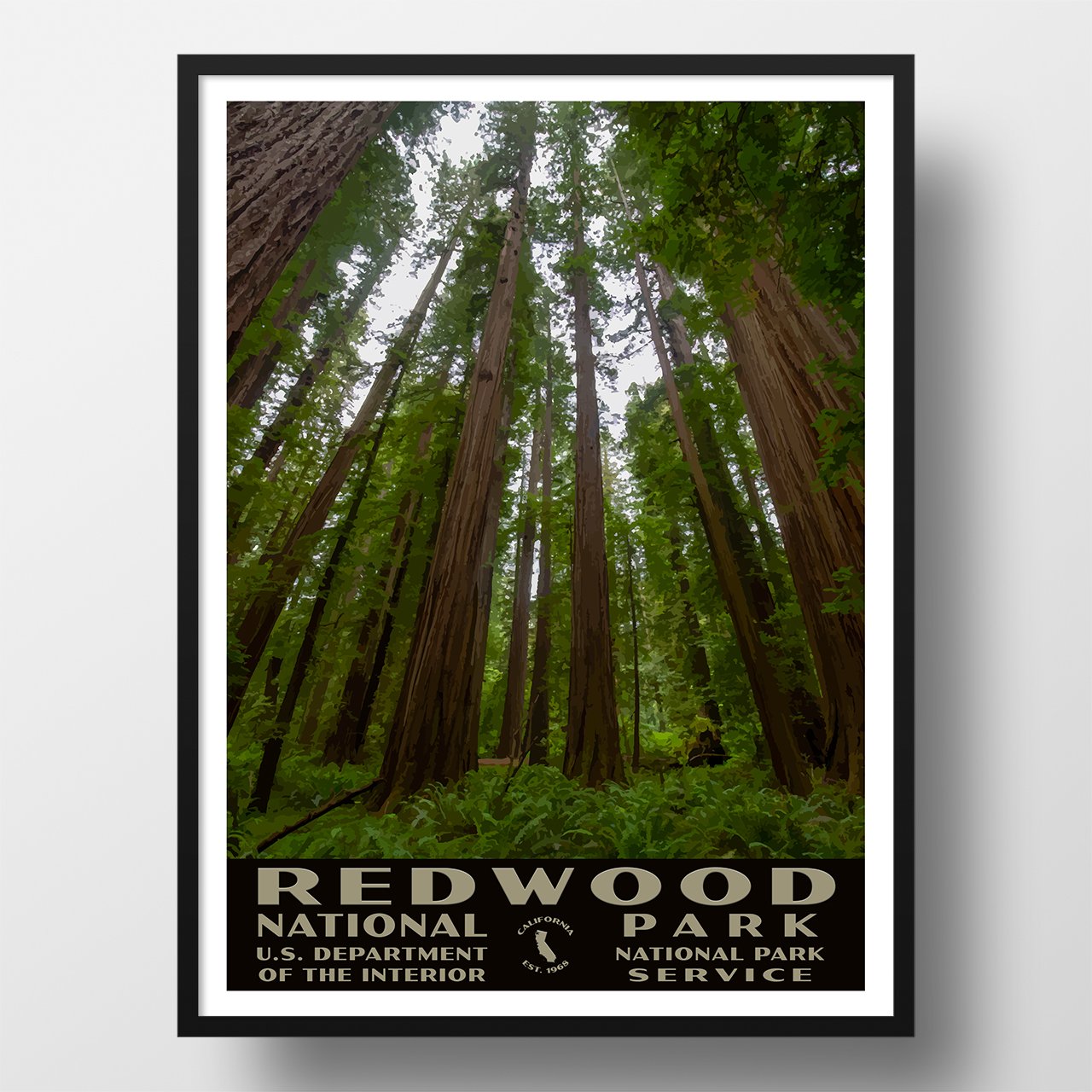 Redwood National Park Poster of Tall Trees (WPA Style)