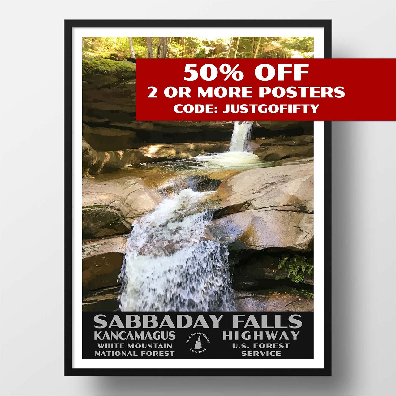 sabbaday falls white mountain national forest poster