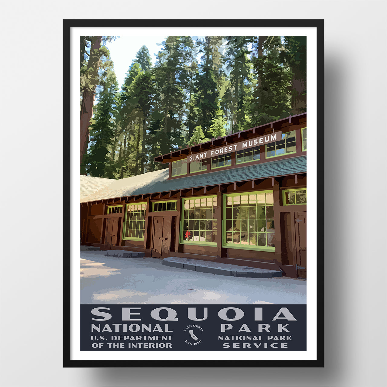 Sequoia National Park Poster, WPA Style, Giant Forest Museum