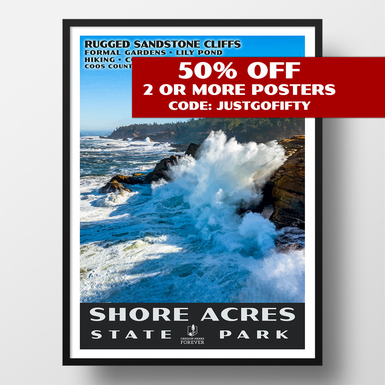 Shore Acres State Park Poster - WPA (Daytime Waves) - OPF