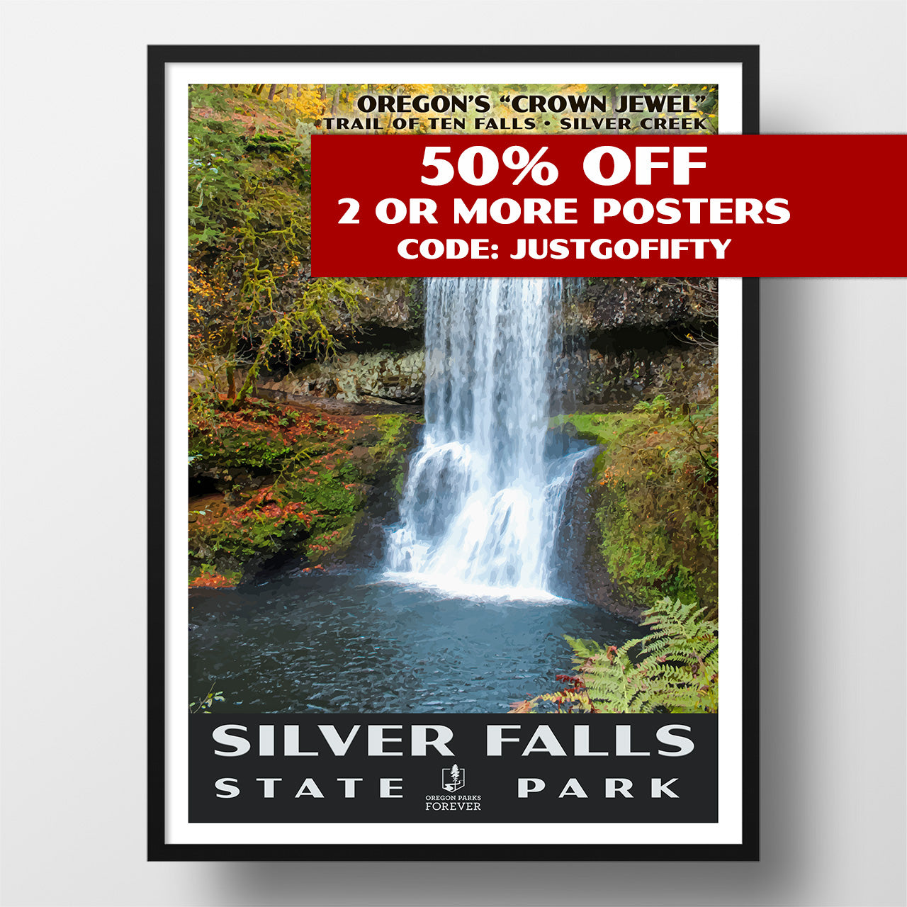 Silver Falls State Park Poster - WPA (Lower Falls in the Fall) - OPF