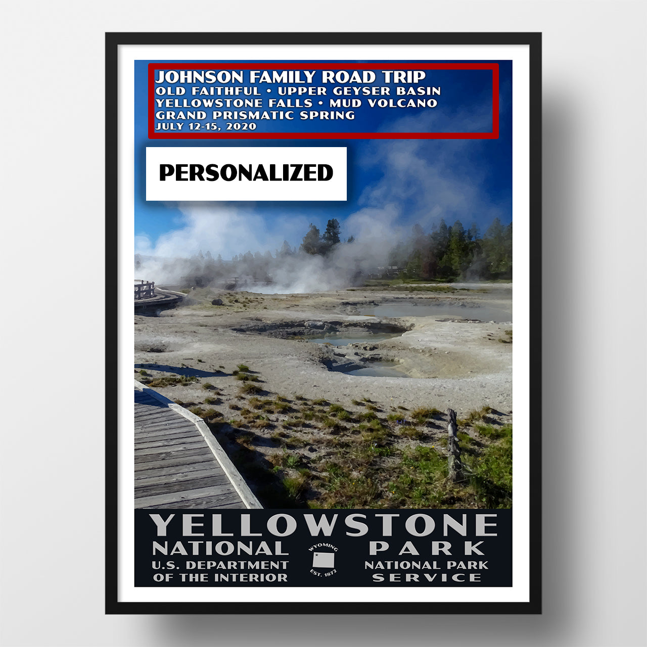 Yellowstone National Park Poster, personalized