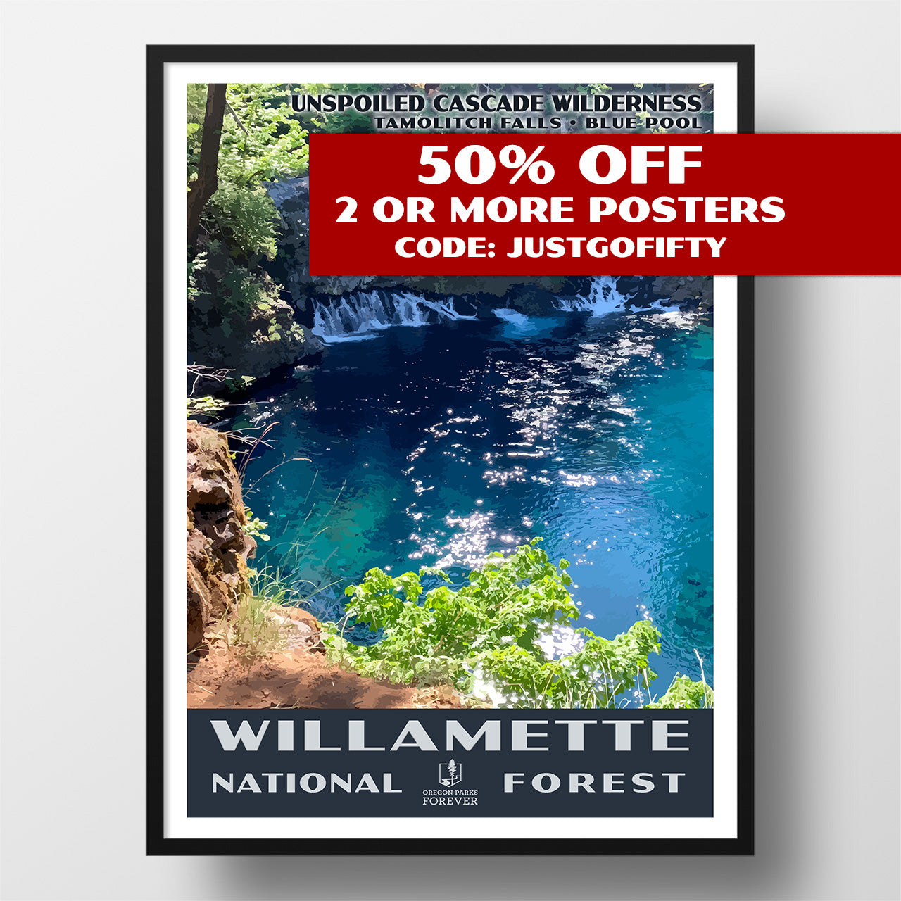 Willamette National Forest Poster - WPA (Tamolitch Falls) - OPF