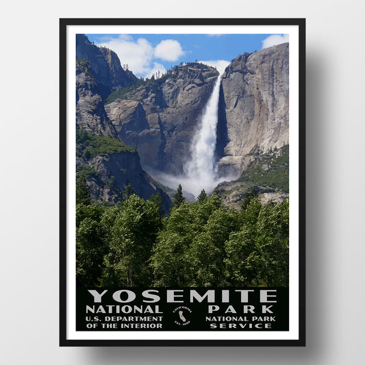 Yosemite falls national park poster, wpa style